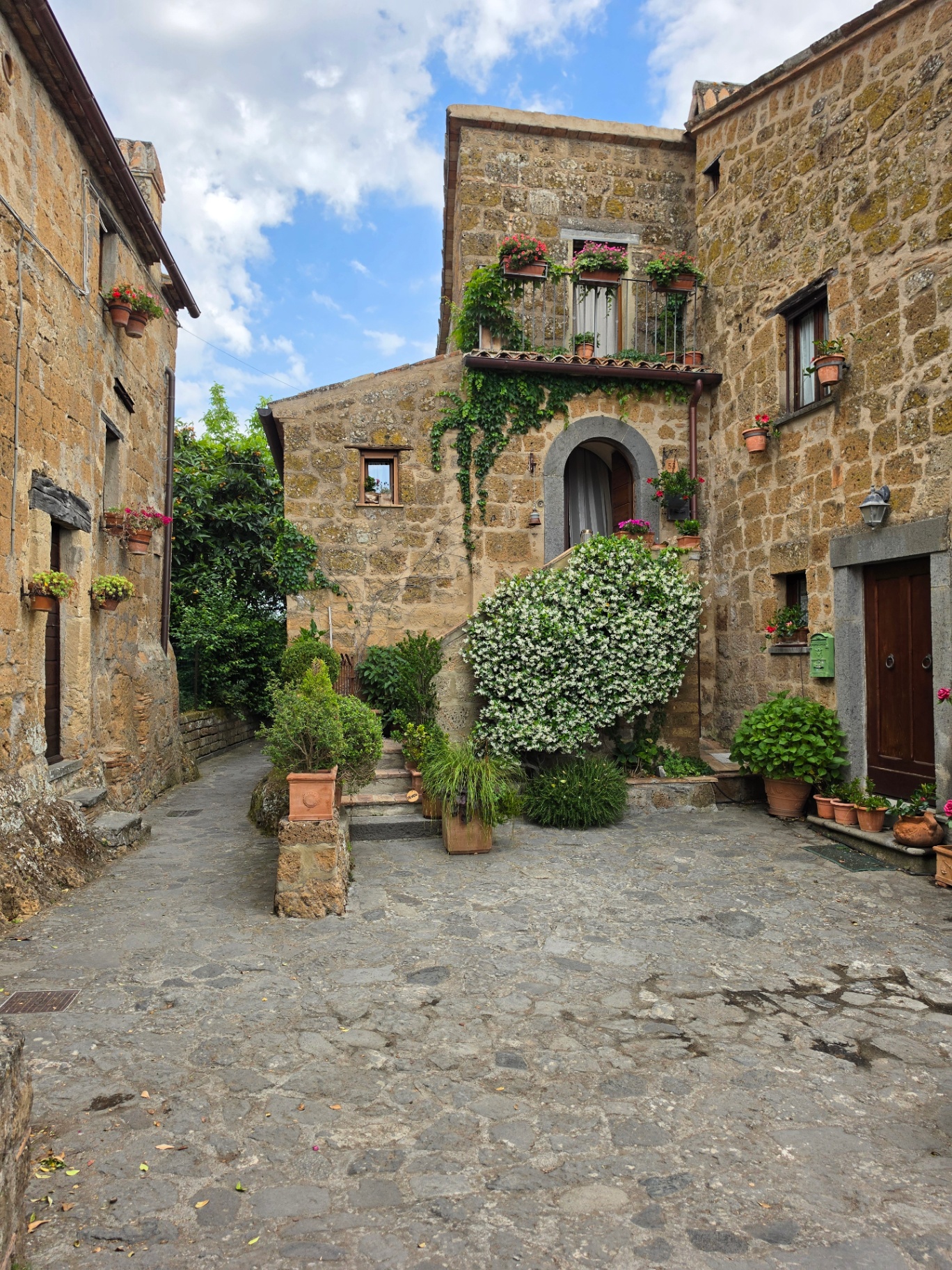 Stone courtyard with flowers