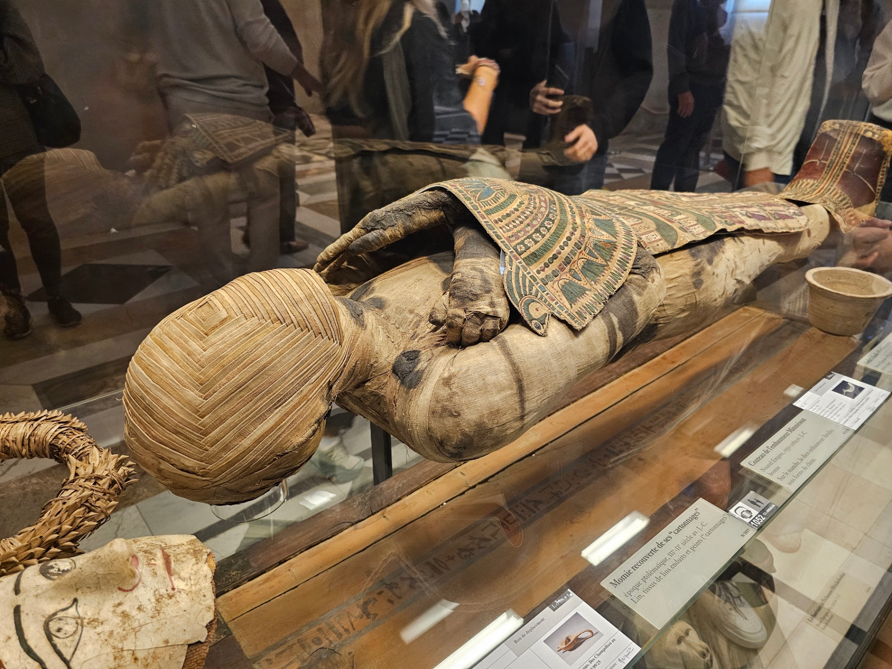 Ancient Egyptian mummy displayed in a museum